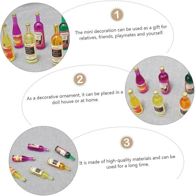 Abaodam 18Pcs Mini Resin Dollhouse Wine Bottles Ornaments Mixed Style Decorative Bottles Miniatures for Dollhouse Kitchen and Home Decor