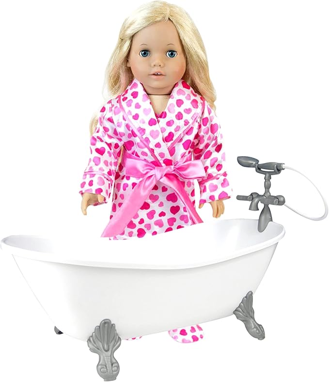 Sophia's Classic White Clawfoot Bathtub with Handheld Shower Head and Faucet Furniture Set for 18" Dolls, White/Silver