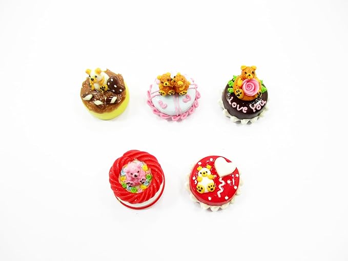 Dollhouse Miniature Food 1.5 cm 5 Mixed Tiny Bear Color Cake Dolls Bakery 15735
