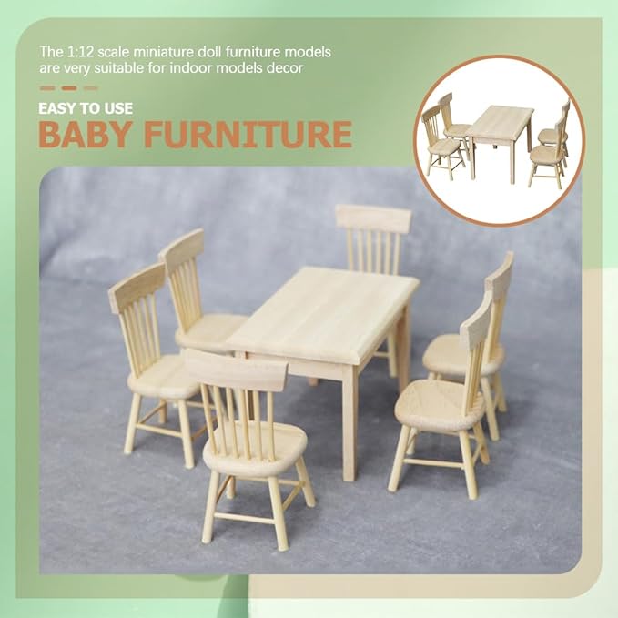 1 Set Doll Furniture Miniature Furniture Decorative 1/12 Scale Miniature Table Chair Set for Dollhouse Decoration Accessories (As Shown a)