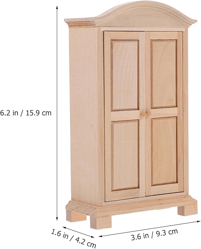 Abaodam Mini Wooden Wardrobe Model 1 12 Scale Doll House Furniture Double Door Closet Tiny Wardrobe for Dollhouse Decor and Accessories