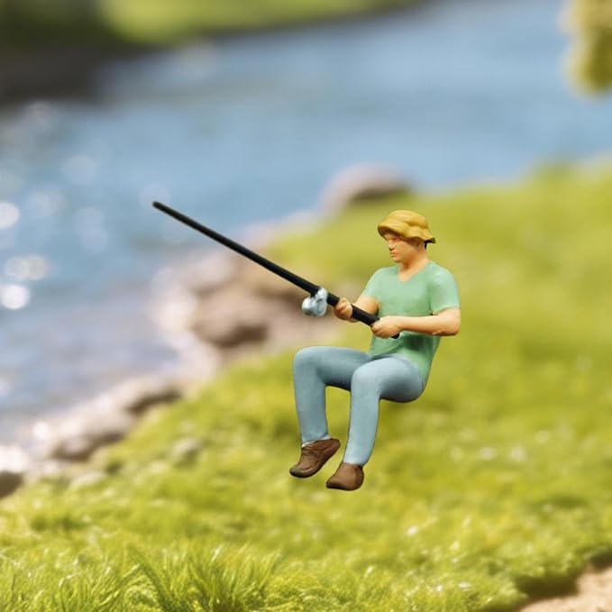 1/64 Scale Miniature Figure Miniature People Mini Resin Collection Hand Painted Realistic for DIY Fishing Scene Diorama Decor, Sitting Fishing Man