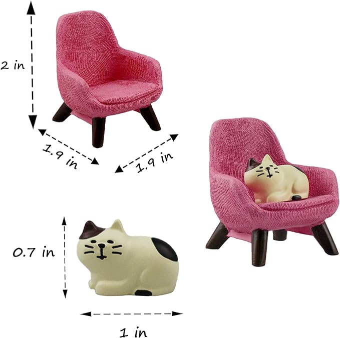 Refintural Miniature Cat Figurines with Small Sofa - Resin Mini Cat Figures, Kitten Miniature Desk Accessories - Perfect Cute Cat Gift for Cat Lovers (Pink Sofa)