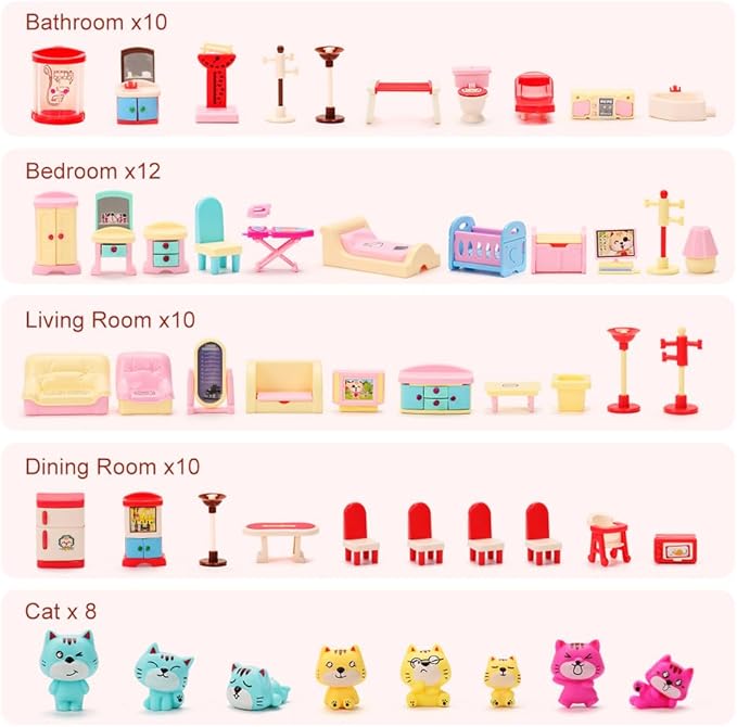 50 Pack Kids Little Dollhouse Furniture Toys House Big Dreams for Baby Children Girls Boys Age 3+