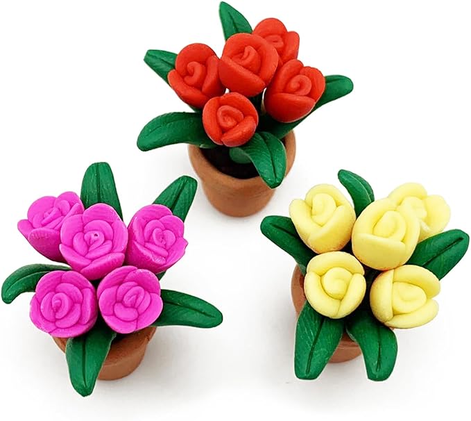3pcs Miniature Potted Plant Flowers 1:12 Mini Dollhouse Scene Bonsai Tulips Model Accessories Micro Landscape Decoration