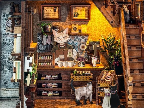 Book Nook Kit-DIY Dollhouse Kit Wooden Miniature Studio with Dust Cover Bookshelf Decor 3D Puzzle Book Nooks for Adults to Build Gift (Caramel Dreams)
