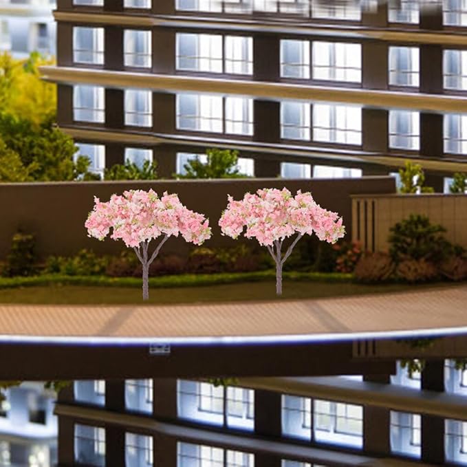 HOMSFOU 8pcs Cherry Blossom Tree Model, Artificial Blossom Cherry Tree Scenery Model Miniature Sand Table Accessories for Train Railway Architecture Diorama Micro Landscape Garden Yard Decor