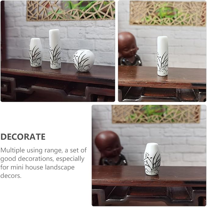 3pcs Mini Ceramic Dollhouse vases Miniature Garden Ornament Miniature Plant Pot Bud Vases Small