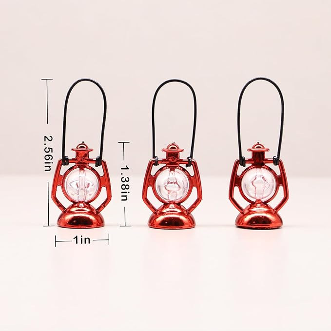 Miniature Lantern, Dollhouse Lantern, Halloween Miniatures Lantern, Fairy Garden Lantern, Outdoor Lamp Light, Dollhouse Porch Light, for Christmas Miniatures, Diorama, Terrarium (3PCS)