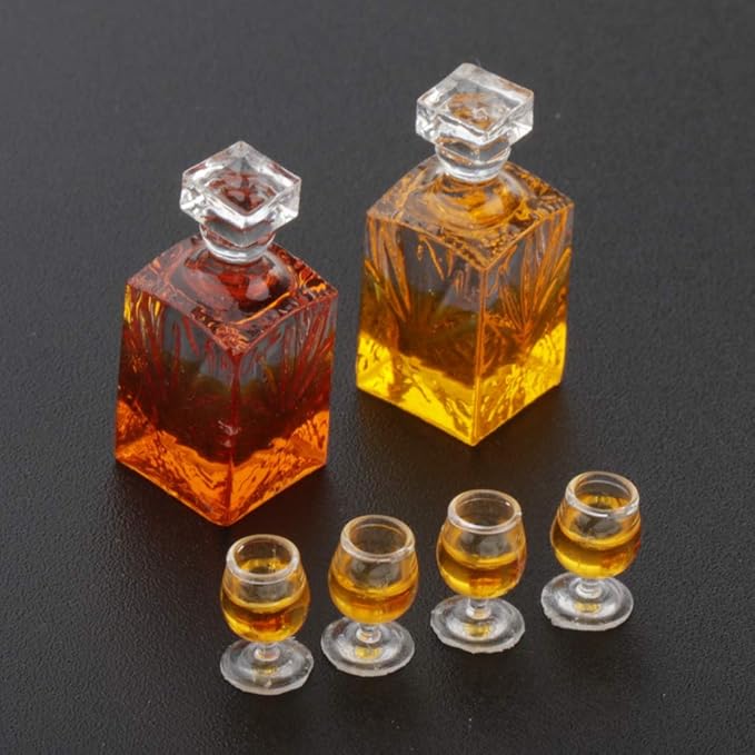 freneci 1:12 Dollhouse Miniature Mini Wine Bottle & Cups Shop Bar Drink Model Toys