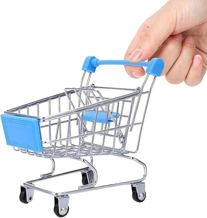 Mini Shopping Cart，Supermarket Handcart Mini Shopping Cart Mini Supermarket Storage Toy Decorative Ornaments for Storage Toys (Toy Shopping cart Blue)