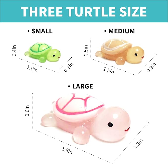 30 Pcs Mixed Mini Resin Turtles Figurines to Hide Glow in The Dark Plastic Sea Turtle Toys Bulk Tiny Ocean Animals Figures for Miniature Dollhouse Accessories Garden Decor Small Medium Large 10 Colors