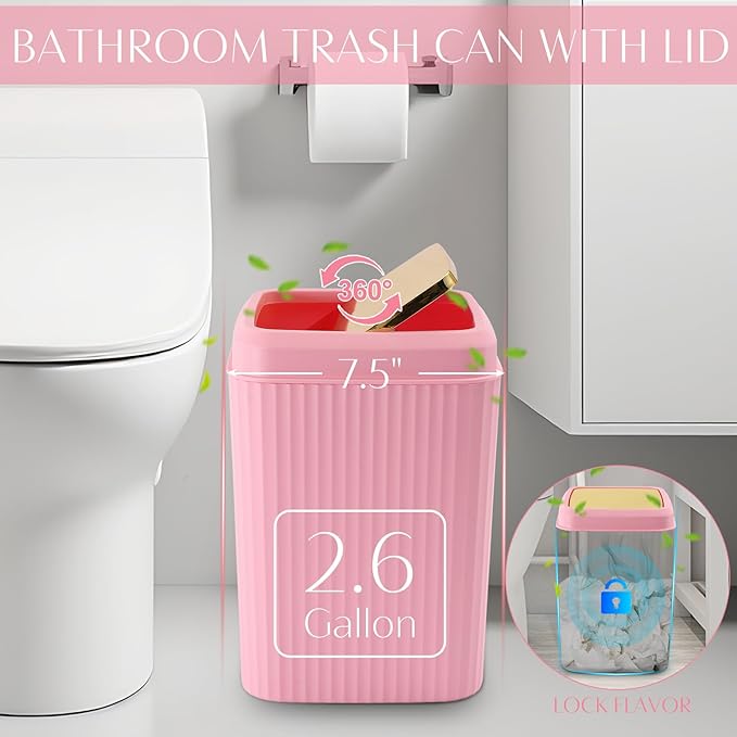 WSBArt 17PCS Bathroom Accessory Set Pink Bathroom Set Bathroom Accessories,Toilet Brush, Trash Can, Qtip Holder Dispenser& 3PCS Soap Dispenser