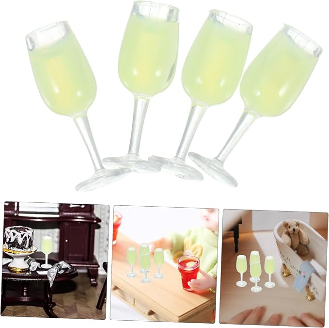 Housoutil 2sets Dollhouse Flutes Doll House Accessories Mini Wine Glasses Dollhouse Accessories Miniature Goblet Cups Bottles Mini Cups Prop Miniature Cups Mini Cups Model Resin 4pcs*2
