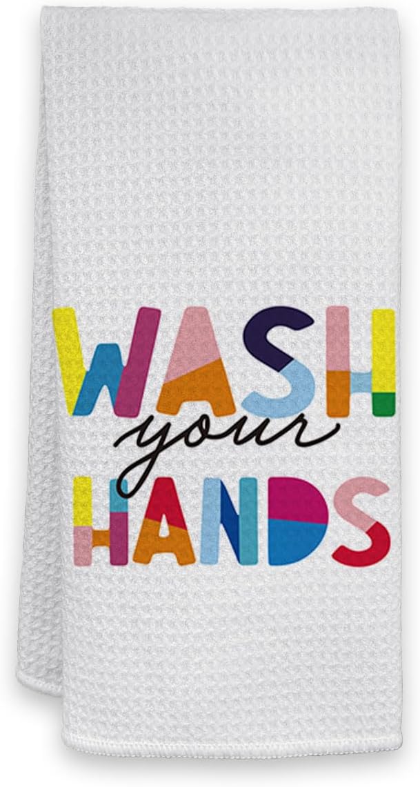 HIWX Kids Hand Towels,Wash You Hands Bathroom Hand Towels,Toddler Bathroom Decor,Boho Colorful Hand Towels for Bathroom Kitchen 16x24 Inches