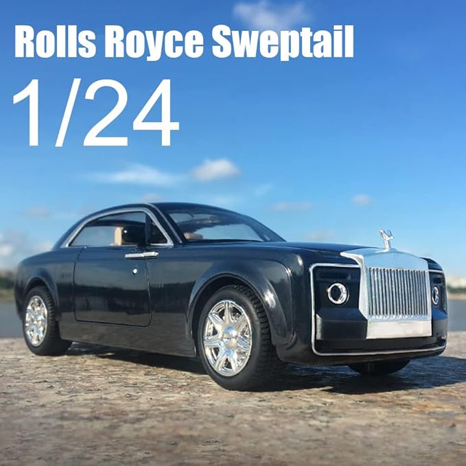 EROCK 1/24 Rolls-Royce Sweptail Toy Car Alloy Diecast Collectible Model Car for Kids Gift, Pull Back Toy Car with Sound and Light, Classic Double Door, Car Logo Can be Folded, Sweptail Black