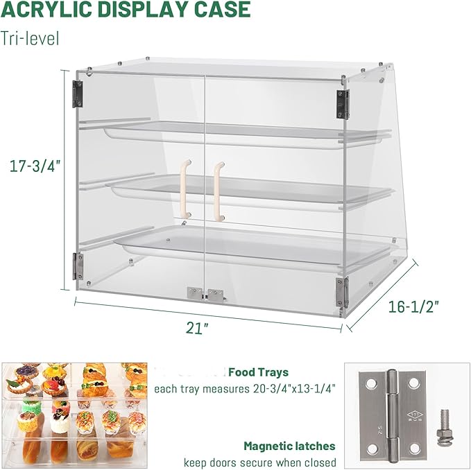 YBSVO 3 Tray Commercial Countertop Bakery Display Case with Rear Doors - 21" x 17 3/4" x 16 1/2"