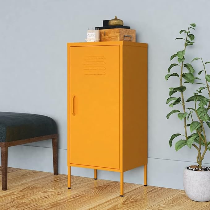 Steel Storage Cabinet, Mustard Yellow Medium Size with Adjustable Shelves, Durable Metal for Living Room or Bedroom Organization