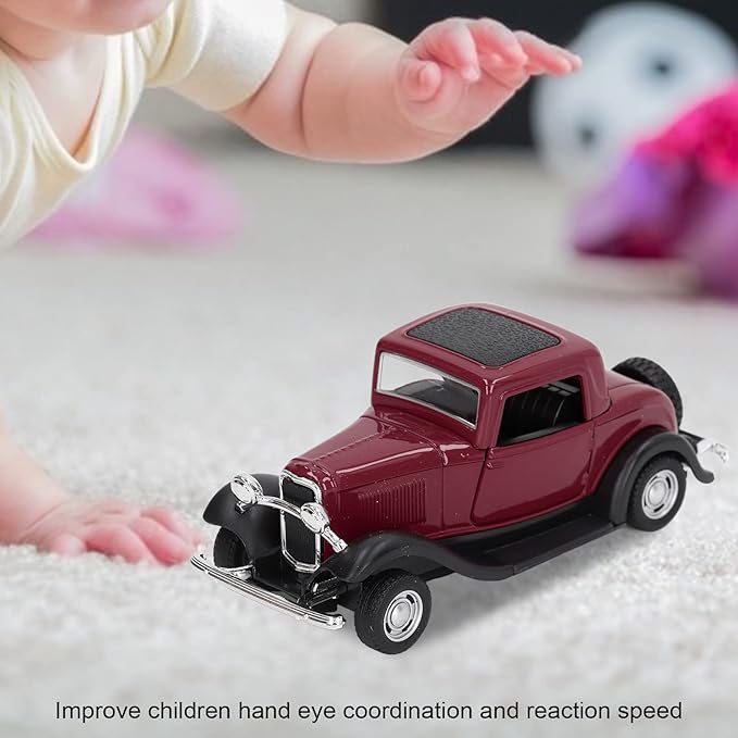 Classic Vintage Alloy Car Model Opened Doors Retro Antique Pullback Toy 1:32 for Playtime Education (Burgundy)