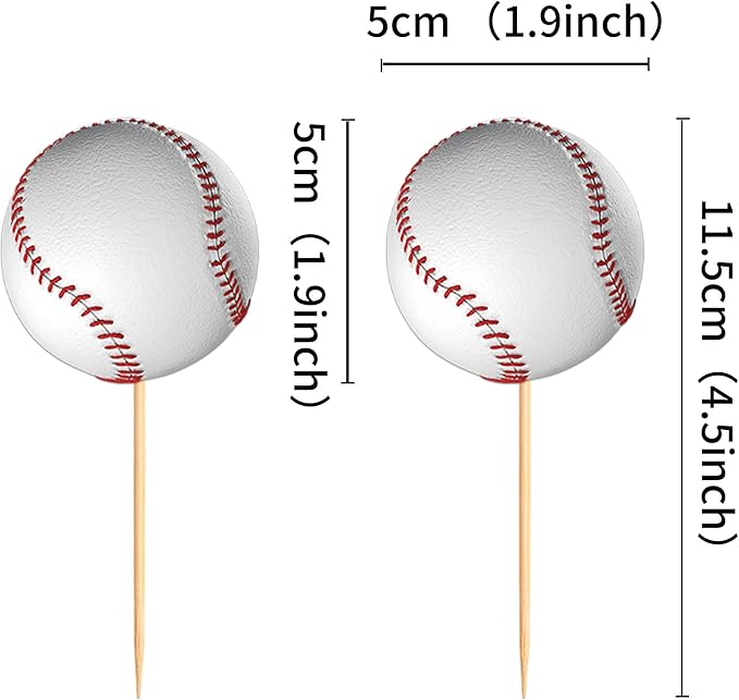 Ercadio 24 Pack Double Sided Base Ball Cupcake Toppers Sports Base Ball Cupcake Picks Base Ball Birthday Cake Decorations Baby Shower Base Ball Sports Theme Party Cake Decoration