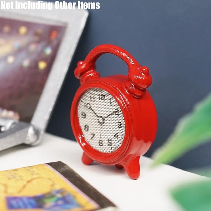 Odoria 1/12 Miniature Alarm Clock Dollhouse Decoration Accessories, Red