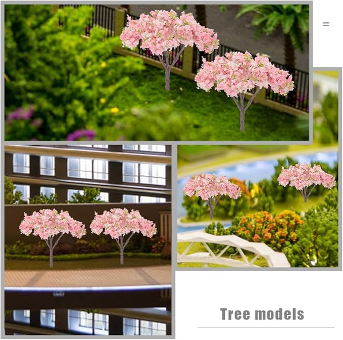 HOMSFOU 8pcs Cherry Blossom Tree Model, Artificial Blossom Cherry Tree Scenery Model Miniature Sand Table Accessories for Train Railway Architecture Diorama Micro Landscape Garden Yard Decor