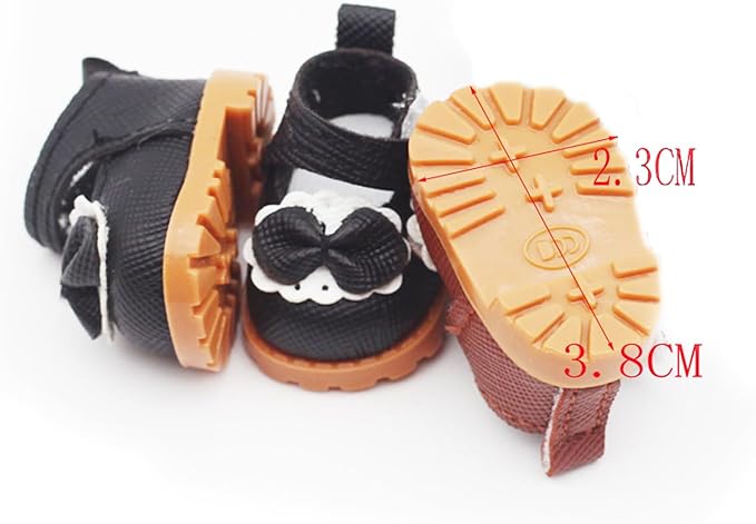QIUTIMIY Mini Doll Shoes Accessories – 1 Pairs of Bowknot Mini Shoes for 17cm Dolls,Fashion Doll Footwear for Dress Up and Replacement (No Doll)（Bow Brown）