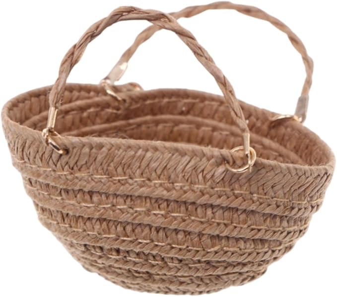 RCULWPLP 1/12 Scale Dollhouse Woven Handbag, Miniature Furniture Accessory, DIY Play Item, Tiny Basket, Khaki