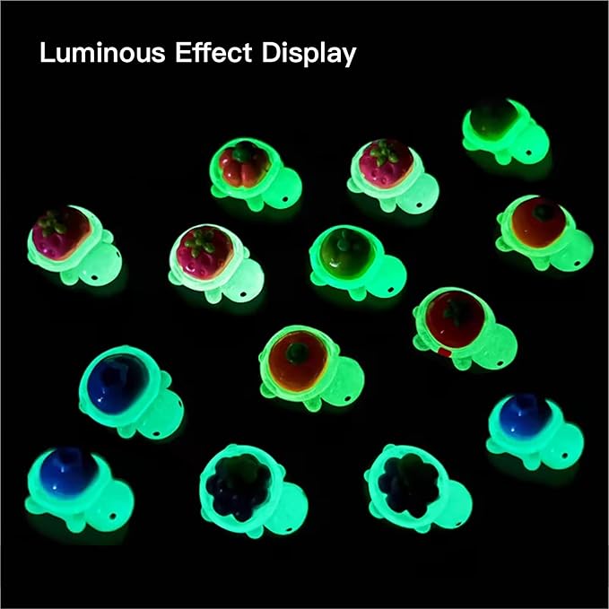 50Pcs Mini Animals Figures to Hide Small Resin Turtles Figurines Tiny Glow in The Dark Miniature Plastic Sea Animals, Fruit, Vegetable, and Turtle Combinations in Novel Designs (7 Styles Mix)