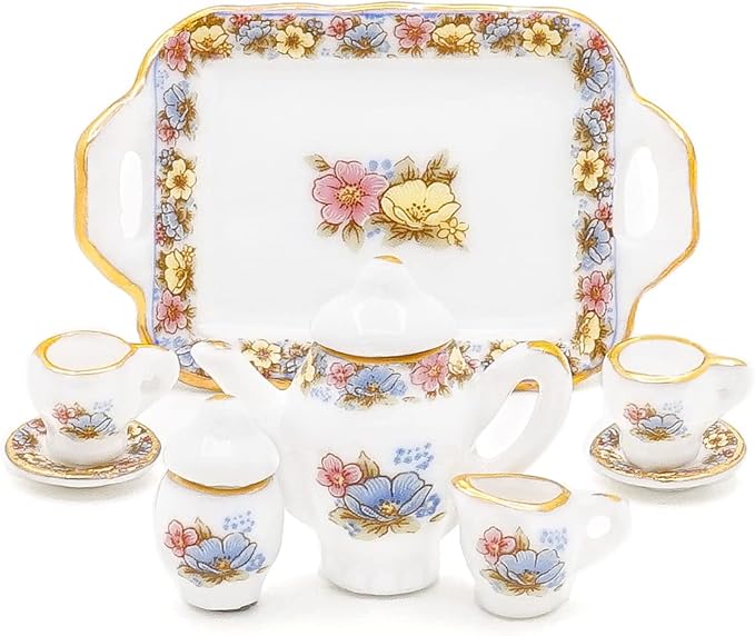 Odoria 1/12 Miniature Porcelain Tea Set 8Pcs Dollhouse Decoration Accessories