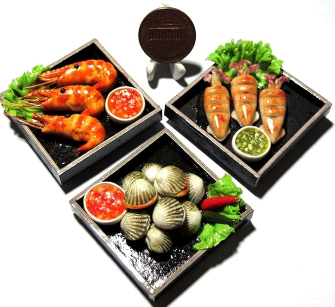 3 So Cute Mix Sea Food Dollhouse Miniature Food,Tiny Food,Doll Collectibles Scale 1:6