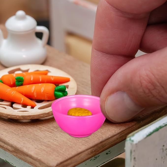 25pcs Miniature Bowls Dollhouse Dish Model Mini Kitchen Accessories Toys Colorful Tiny Plate for Play Food Toy