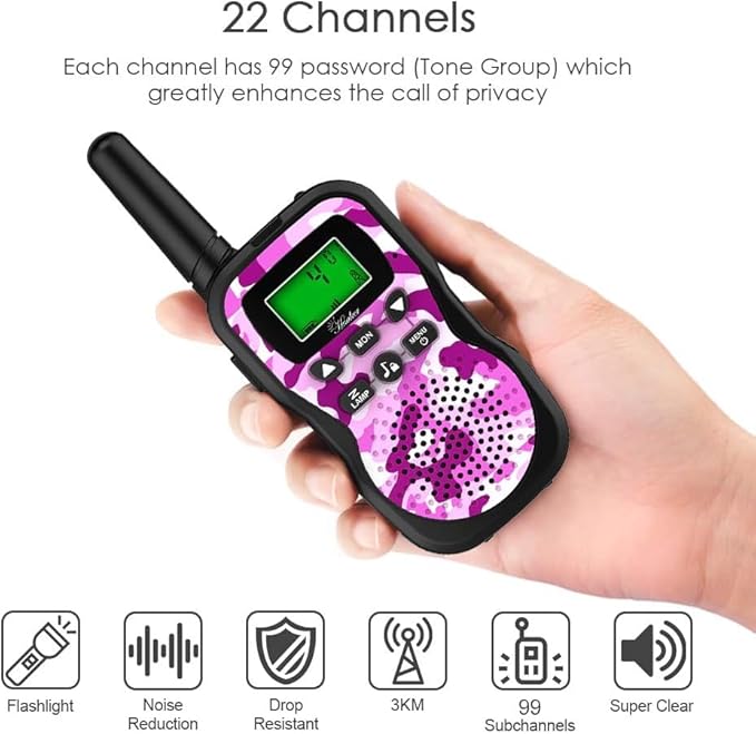 Kids Walkie Talkies,3 Pack 22 Channels 2 Way Radio Toy with Flashlight and LCD Screen,3KM Range Walkie Talkies for Kids Outside Adventures, Camping, Hiking