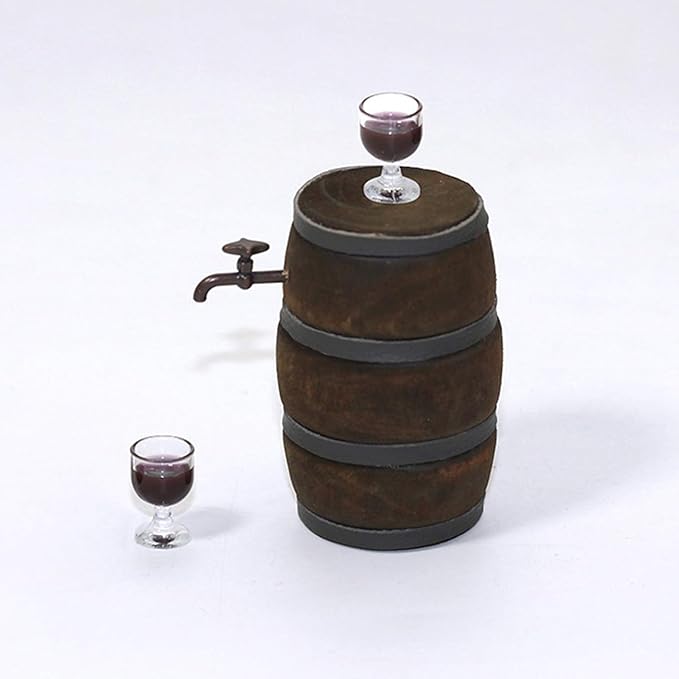 1 Set 1:12 Miniature Red Wine Barrel Cute Wooden Dollhouse Decor Accessories for B
