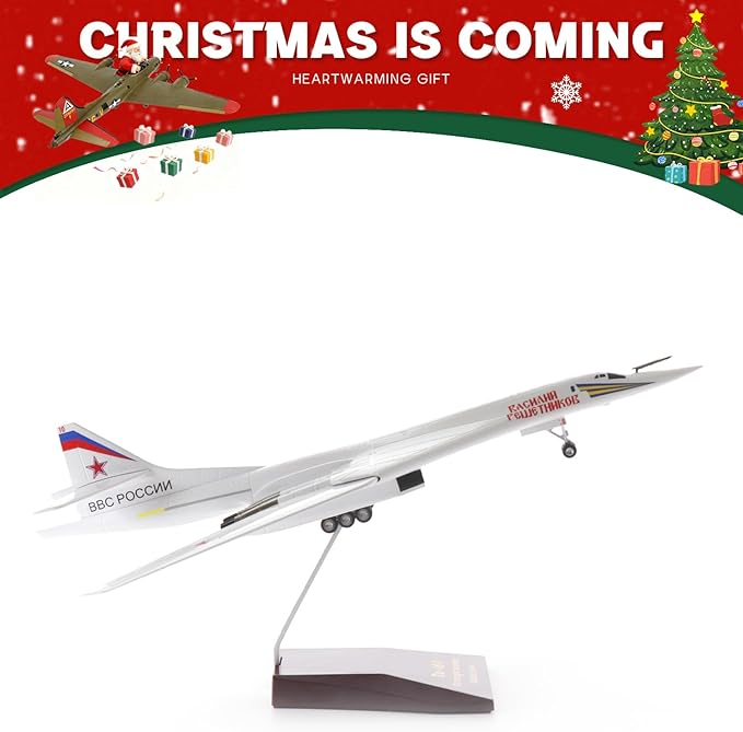 Tupolev Tu-160 Blackjack Bomber 1/144 Diecast Metal Aircraft Model Kits Soviet Union Military Fighter Pre-Build Replica Airplane Model with Stand for Collections or Gift