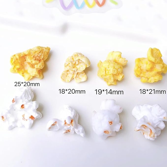 100 Pcs Miniature Fake Popcorn, Eight Styles Artificial Resin Popcorn Models for DIY Crafts, Dollhouse Decor, Christmas Ornaments, Party Props, Earring Making, Mixed Colors