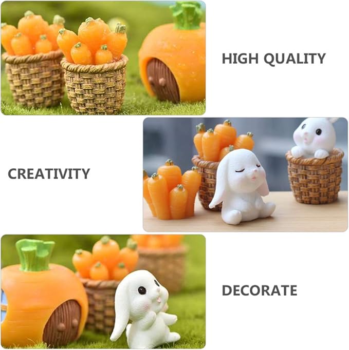 PRETYZOOM 7pcs Easter Rabbit Radish Model Table Ornament Creative Micro Landscape Decoration for Home Decor Desktop Adornment Present for Easter Garden
