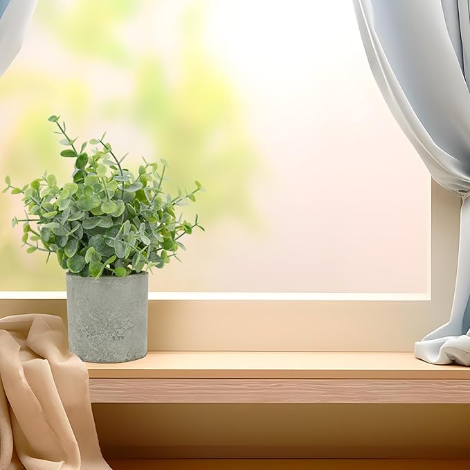 Bacucine 3Pcs Fake Plants Potted Mini Artificial Greenery Artificial Plants for Shelf Table Office Farmhouse Home Decor (Eucalyptus)