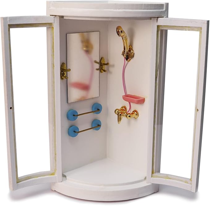 Dollhouse Shower Room Miniature Furniture Bathroom Accessories 1:12 Mini House Wooden White Cubicle House Corner Simulation Building Birch