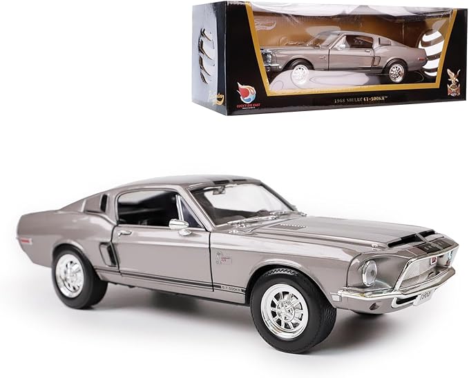 Shelby 1968 GT-500KR 1:18 Diecast Model Car - King of The Road, Opening Doors, Steering Linkage | Premium Gift Box, Man Cave Decor | Ages 14+,Gray