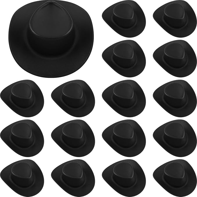 Skylety 20 Pieces Plastic Mini Cowboy Cowgirl Hat Miniature Western Small Doll Hat Cute Doll Cupcake Decoration for Dollhouse Cow Party Decoration(Black)
