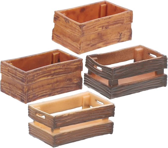 BESPORTBLE Miniature Dollhouse Crates: 4 Pcs Mini Wooden Crate Dollhouse Storage Bins, Handmade Tiny Wooden Box Ornament for Doll House Accessories Micro Landscape