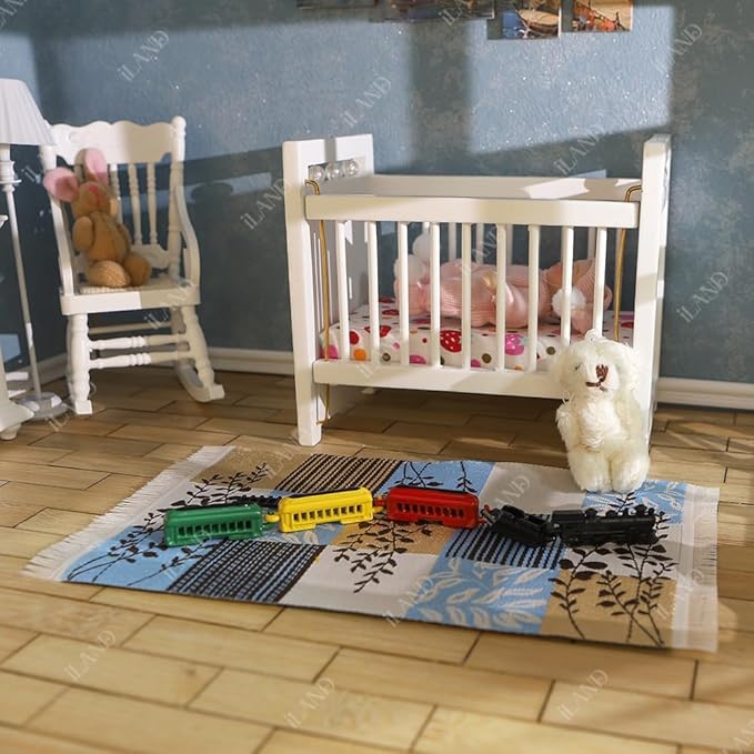 iLAND Miniature Dollhouse Accessories of Carpet for Dollhouse Furniture on 1/12 Scale, Woven Dollhouse Rugs 6” x 3.8” (2pcs Stripe)