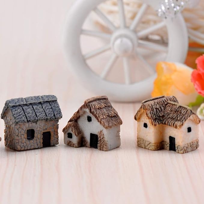 Haohaiblooms 4 Pcs Miniature Fairy Garden Stone House Set - Resin Moss Cottage for Home & Outdoor Decor, Micro Village Thatched Huts, Bonsai Terrarium Crafts, Desk Ornaments for DIY Landscape
