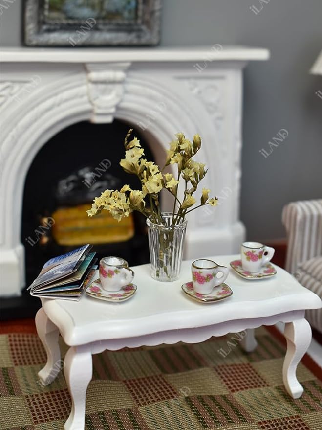 iLAND Miniature Dollhouse Accessories for Dollhouse Furniture Antique, Glass Vases w/ Dried Flowers Set (Elegant 4pcs)