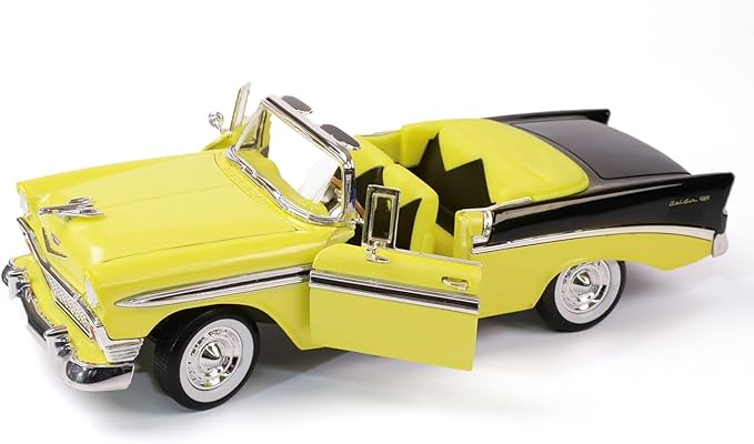 1956 Chevrolet Bel Air Alloy Model Car - 1:18 Scale Classic Lowrider Style Replica with Hydraulic Suspension Display & Custom Wheels - Collector's Edition for Display & Gifting（Yellow）