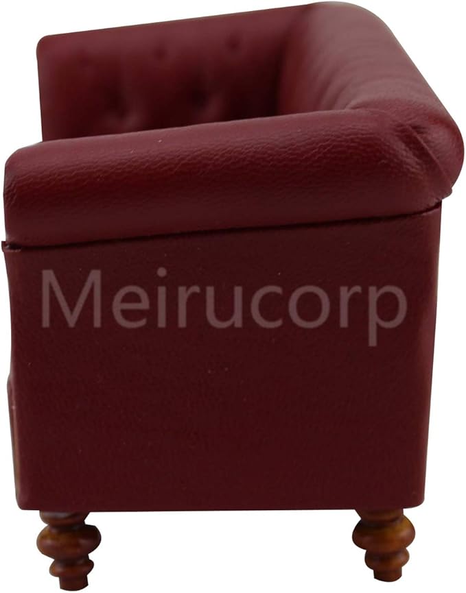 Meirucorp Dollhouse 1/12 Scale Miniature Furniture red Faux Leather Living Room Sofa