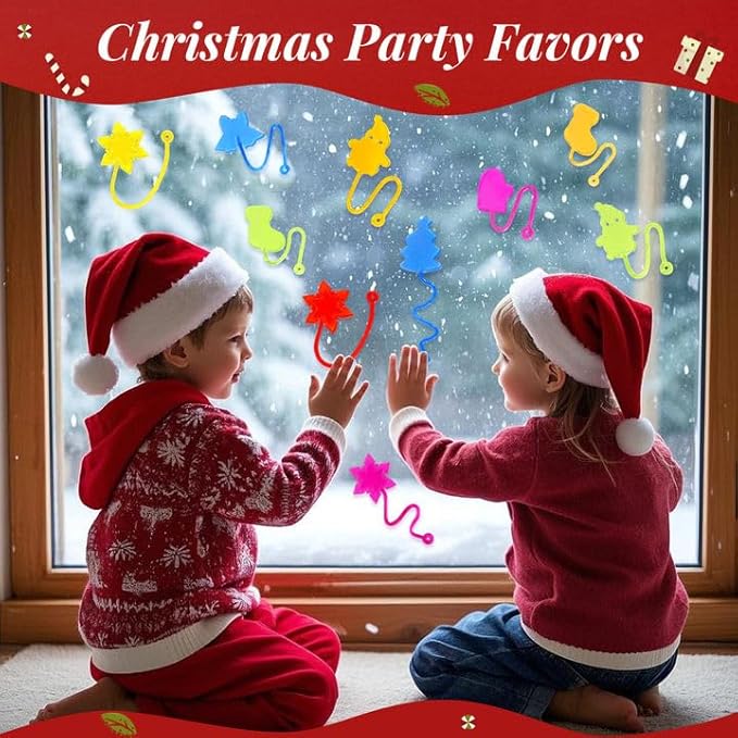 24PCS Christmas Sticky Hands Toys for Kids, Rubbery Stretchy Goodie Bag Stuffers Toys for Christmas Party Favors Supplies, Colorful Stocking Stuffers for Classroom Prizes