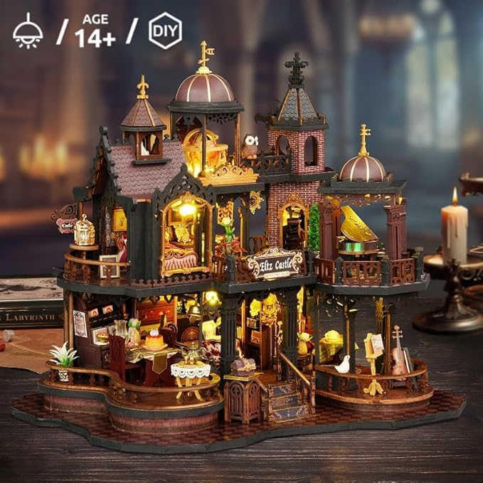 DIY Miniature Dollhouse Kit, Tiny House Kits with Furnitures, Mini House Making Kit to Build for Adults, Hobby Craft Gift for Christmas Day, Castle