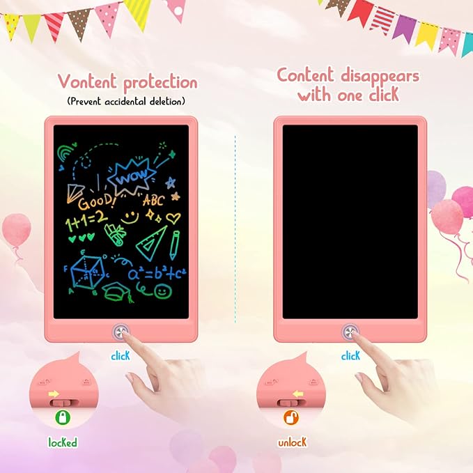 BUKEBU LCD Writing Tablet Doodle Board, Colorful Drawing Pad, Electronic Drawing Tablet, Drawing Pads,Travel Gifts for Kids Ages 3 4 5 6 7 8 Year Old Girls Boys (10.5 inch, Pink&Pink)